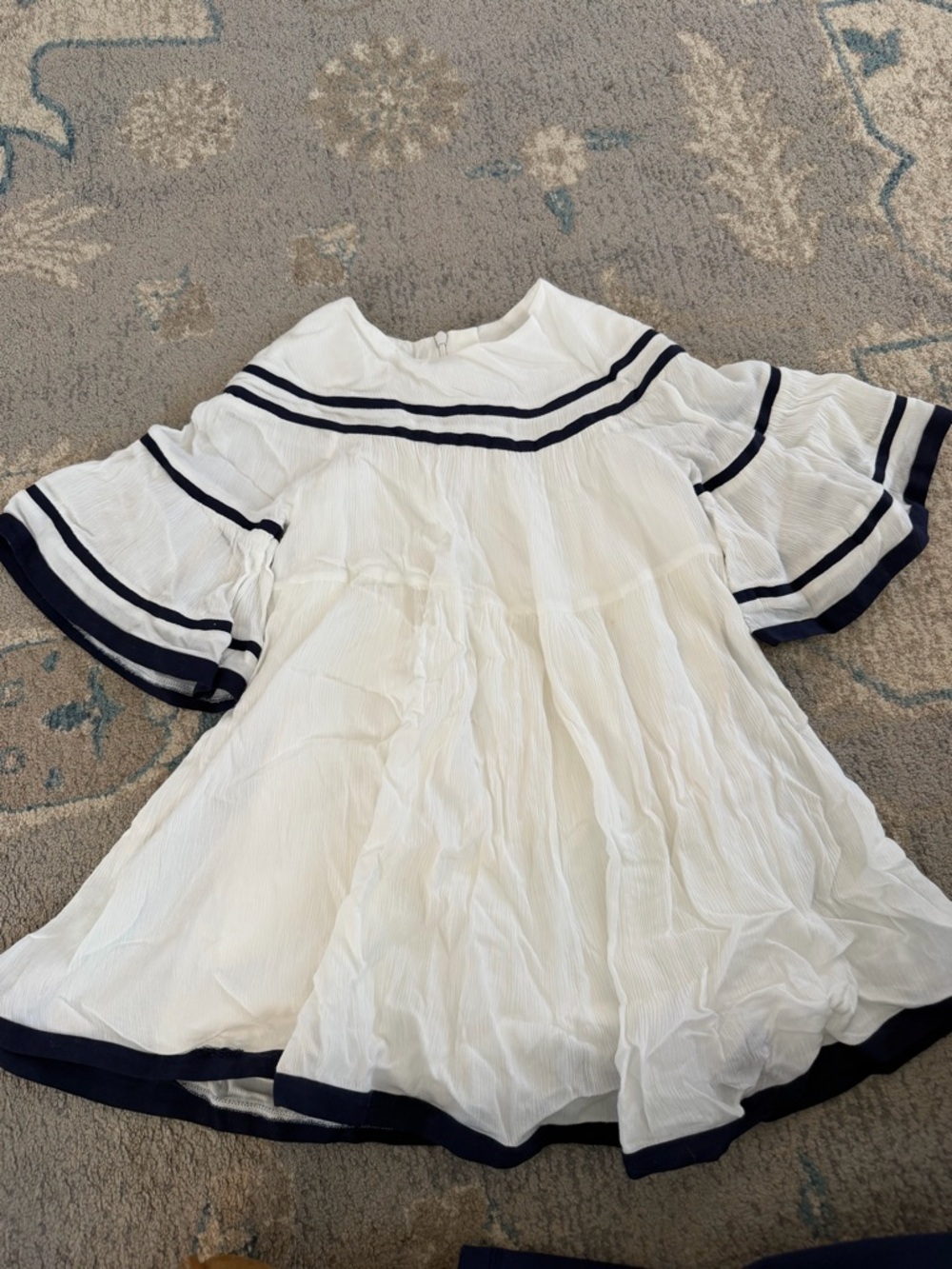 Chloe White Dress with Navy Trim for Girls